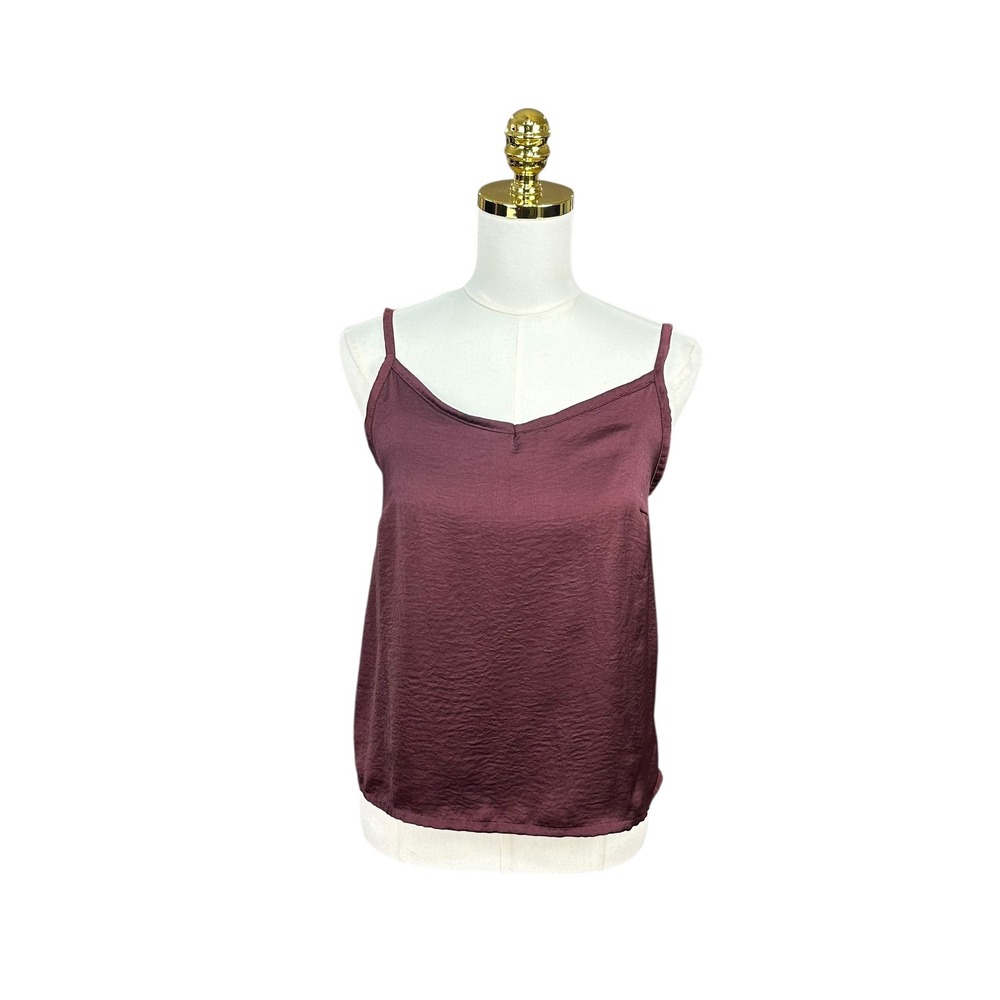 Adored by Adore Me Womens Burgundy Hammered Satin V-Neck Camisole Top Size M - Picture 2 of 8